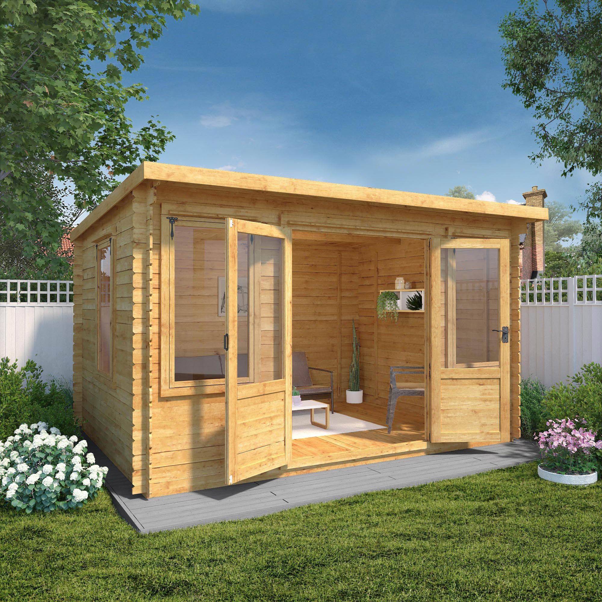 Mercia 19mm Pent Log Cabin (13x10) (4m x 3m) (SI-006-001-0030 - EAN 5029442002453)