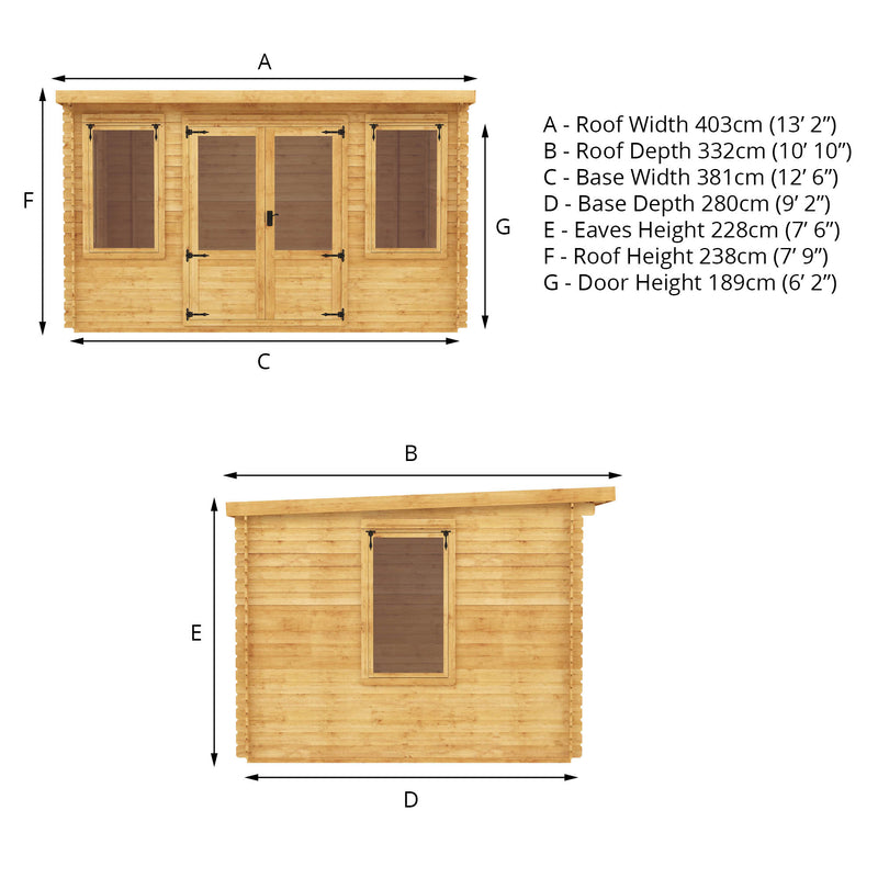 Mercia 19mm Pent Log Cabin (13x10) (4m x 3m) (SI-006-001-0030 - EAN 5029442002453)