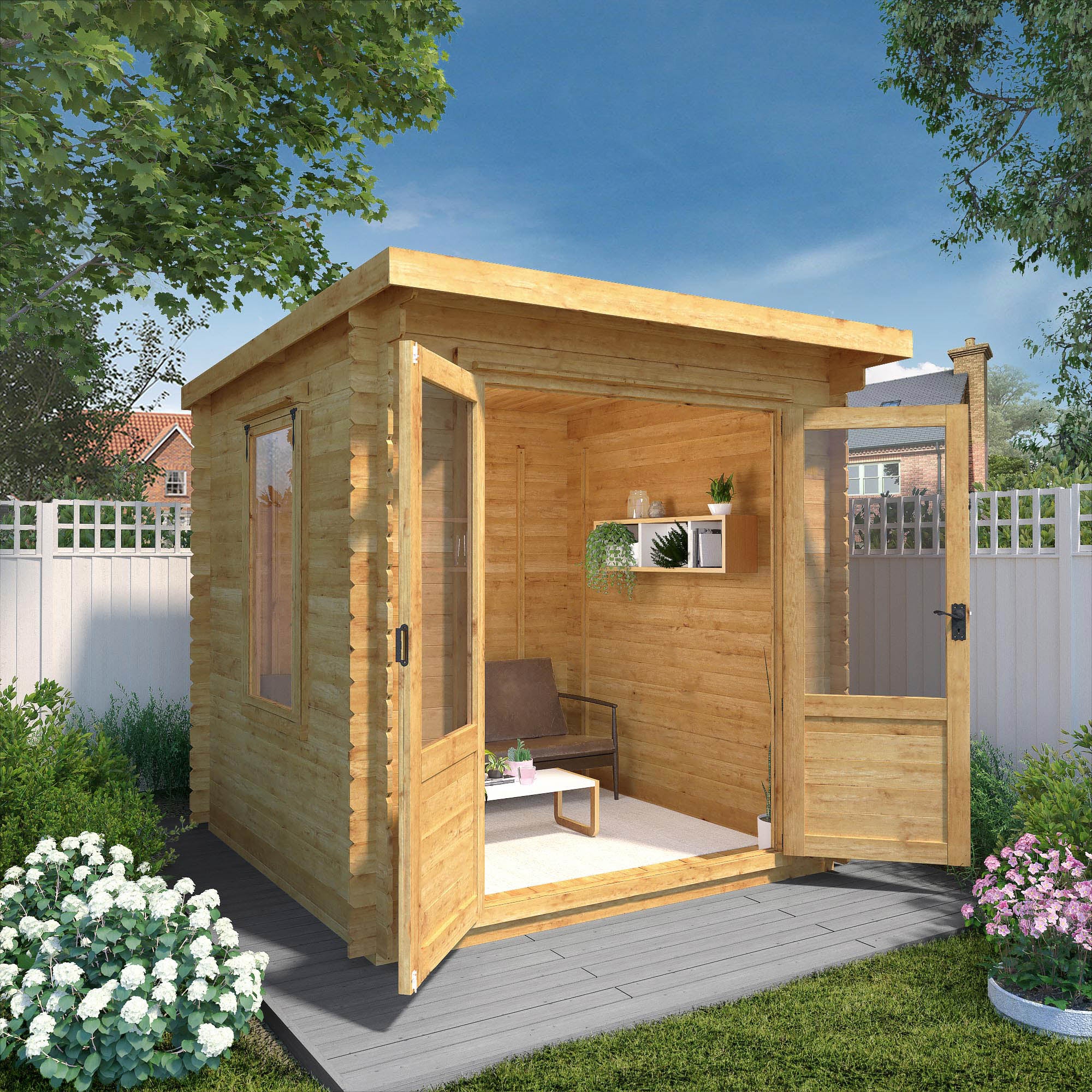 Mercia 19mm Pent Log Cabin (8x8) (2.4m x 2.4m) (SI-006-001-0031 - EAN 5029442002439)