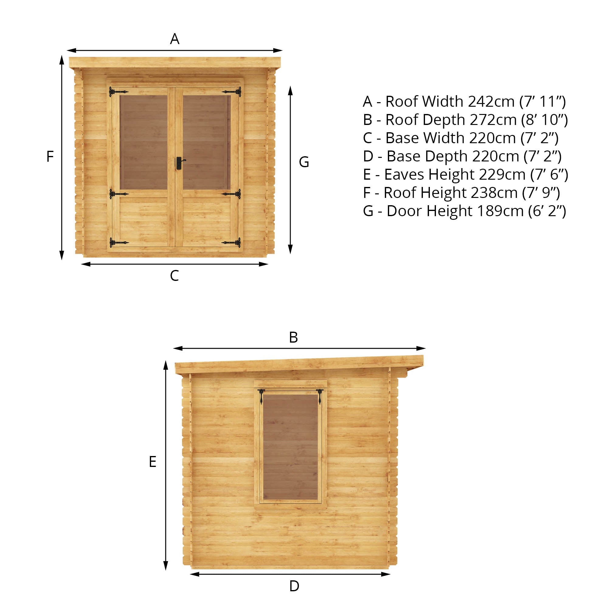 Mercia 19mm Pent Log Cabin (8x8) (2.4m x 2.4m) (SI-006-001-0031 - EAN 5029442002439)