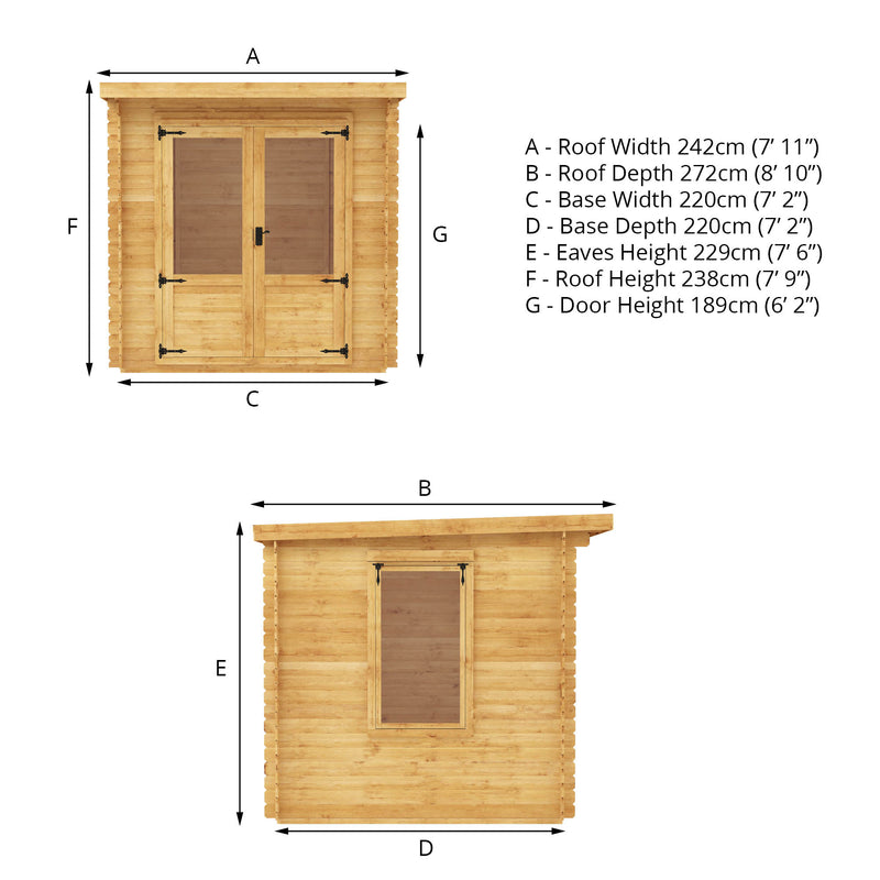 Mercia 19mm Pent Log Cabin (8x8) (2.4m x 2.4m) (SI-006-001-0031 - EAN 5029442002439)