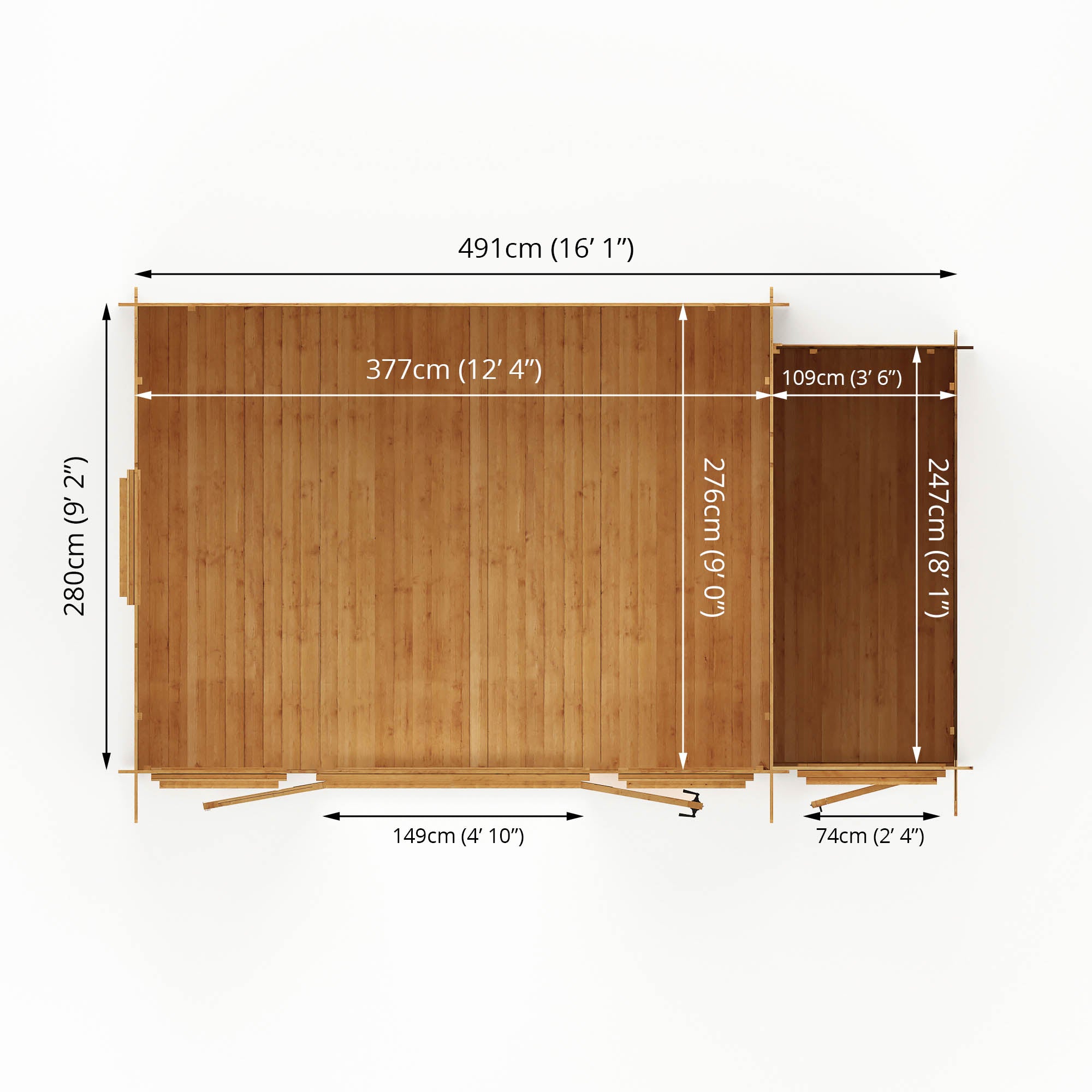 Mercia 19mm Pent Log Cabin with Side Shed (17x10) (5.1m x 3m) (SI-006-001-0036 - EAN 5029442002484)