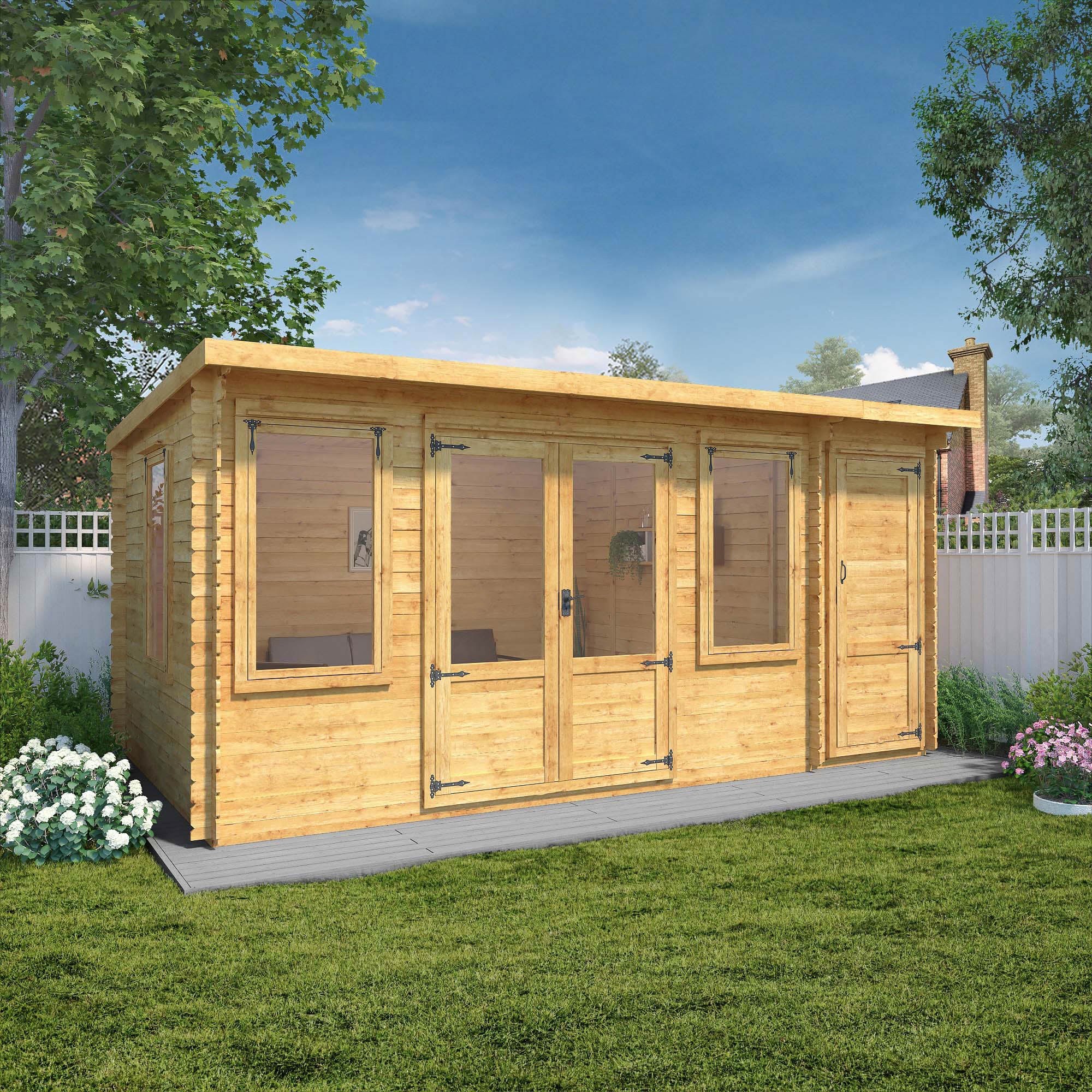 Mercia 19mm Pent Log Cabin with Side Shed (17x10) (5.1m x 3m) (SI-006-001-0036 - EAN 5029442002484)