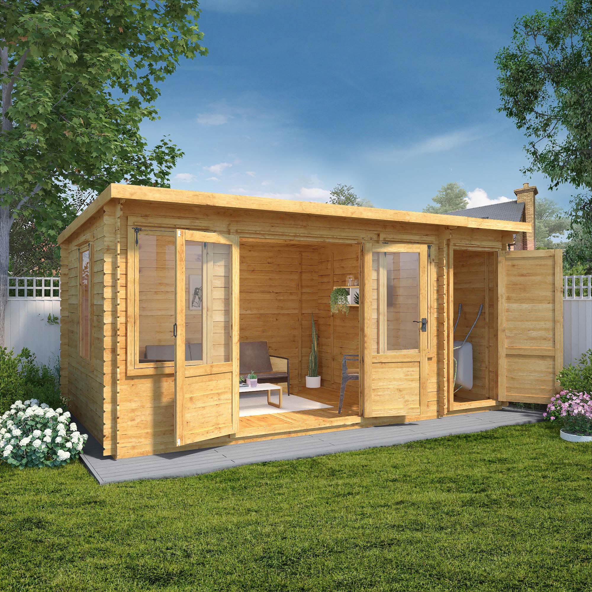 Mercia 19mm Pent Log Cabin with Side Shed (17x10) (5.1m x 3m) (SI-006-001-0036 - EAN 5029442002484)