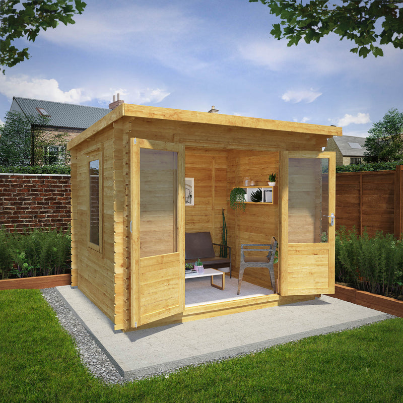 Mercia 28mm Pent Log Cabin with Double Glazing (10x8) (3m x 2.5m) (SI-006-002-0049 - EAN 5029442002583)