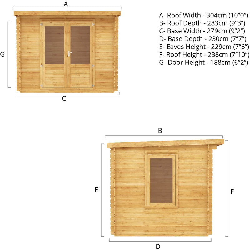 Mercia 28mm Pent Log Cabin with Double Glazing (10x8) (3m x 2.5m) (SI-006-002-0049 - EAN 5029442002583)