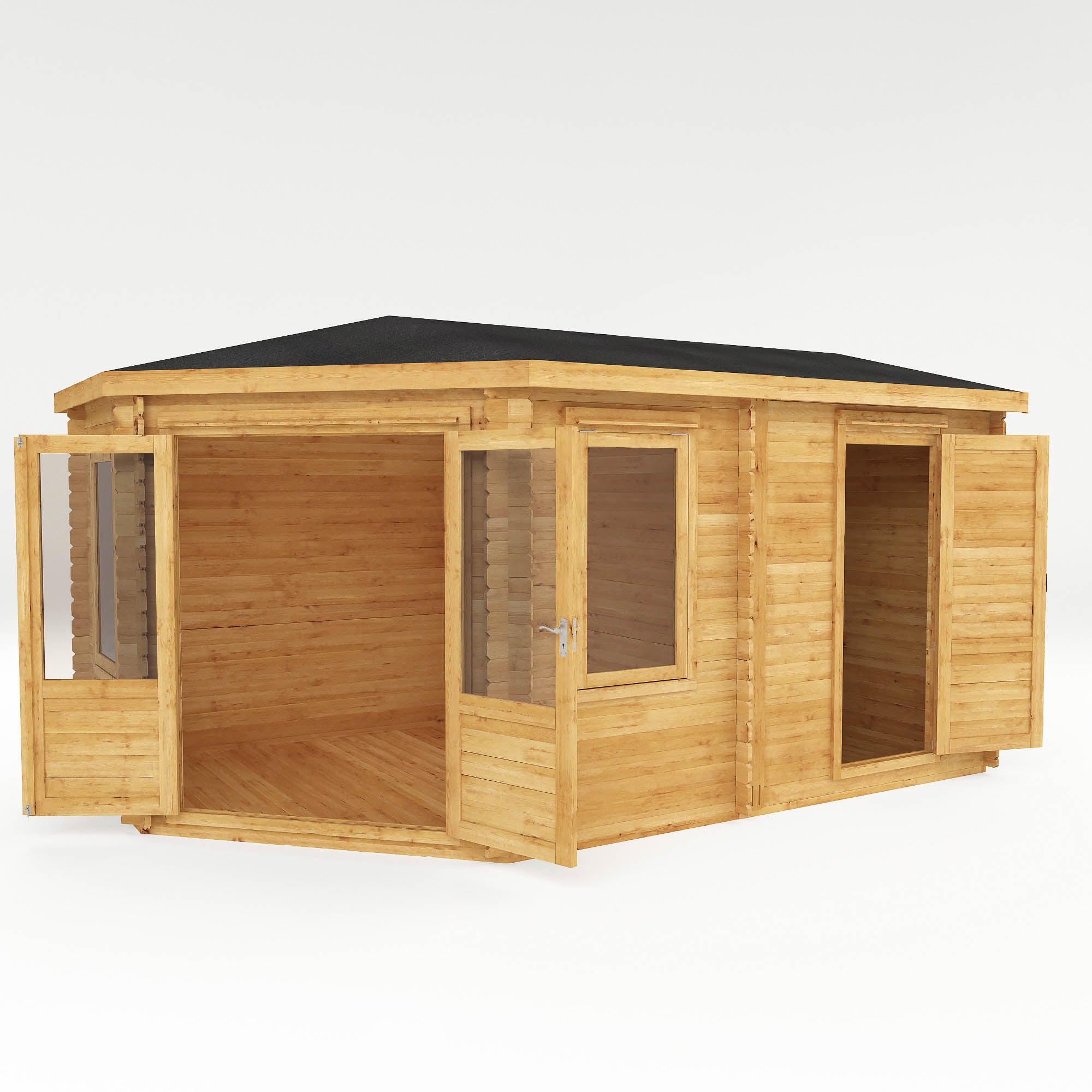 Mercia 28mm Corner Lodge Plus with Side Shed and Double Glazing (16x10) (5m x 3m) (SI-006-002-0055 - EAN 5029442002712)