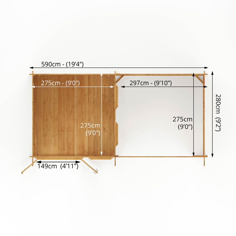 Mercia 28mm Studio Pent With Outdoor Area with Double Glazing (20x10) (6m x 3m) (SI-006-002-0061 - EAN 5029442005751)