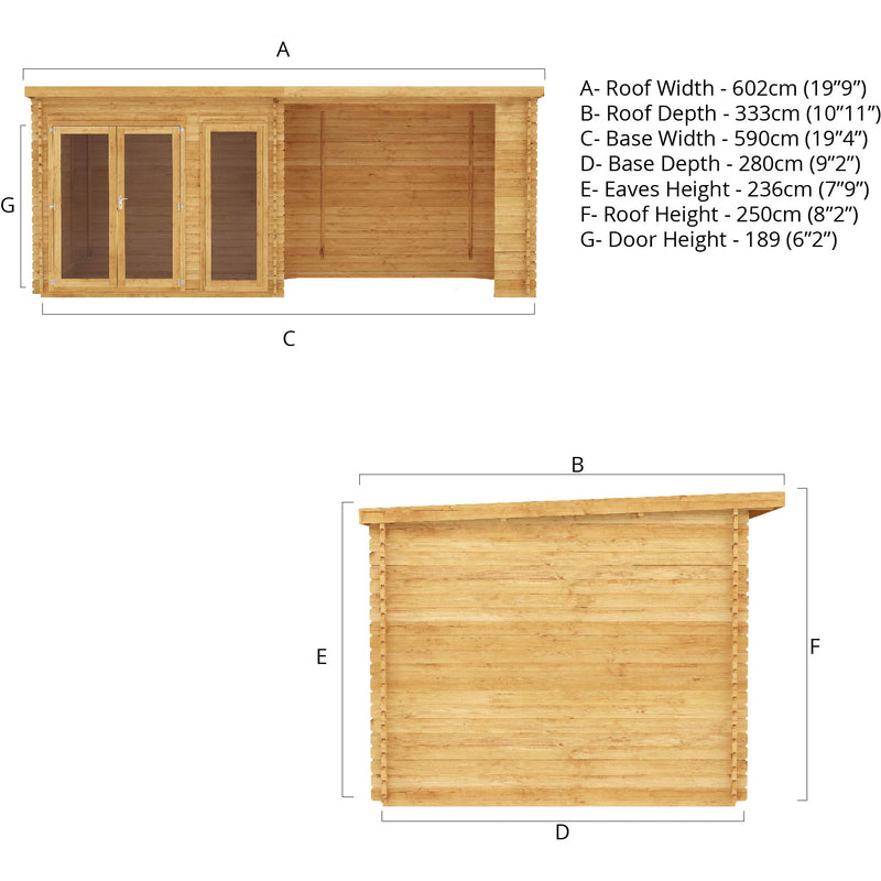 Mercia 28mm Studio Pent With Outdoor Area with Double Glazing (20x10) (6m x 3m) (SI-006-002-0061 - EAN 5029442005751)