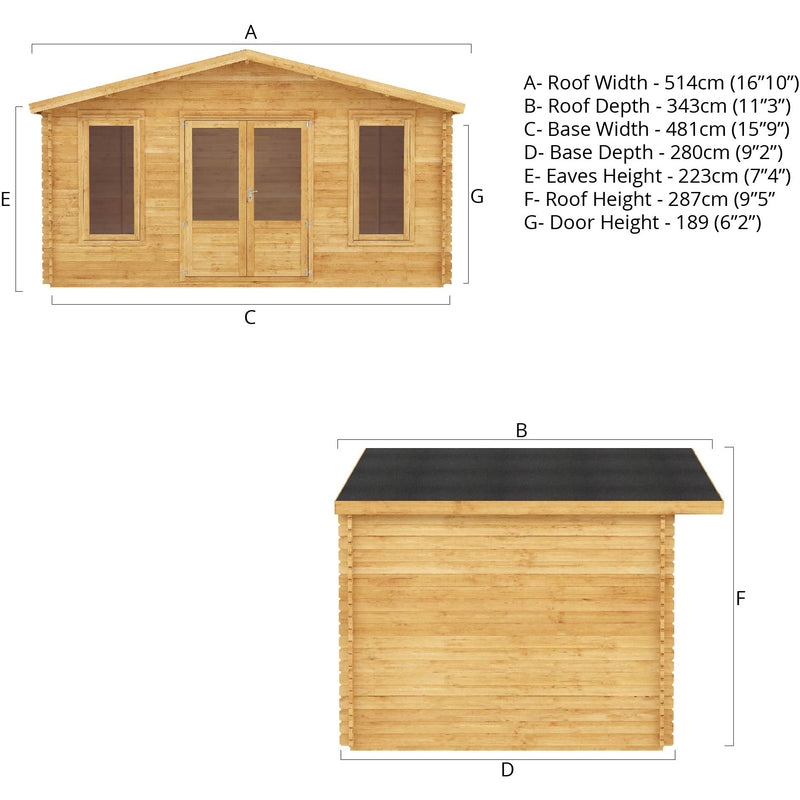 Mercia Retreat 34mm Log Cabin with Double Glazing (16x10) (5m x 3m) (SI-006-003-0074 -EAN 5029442002644)