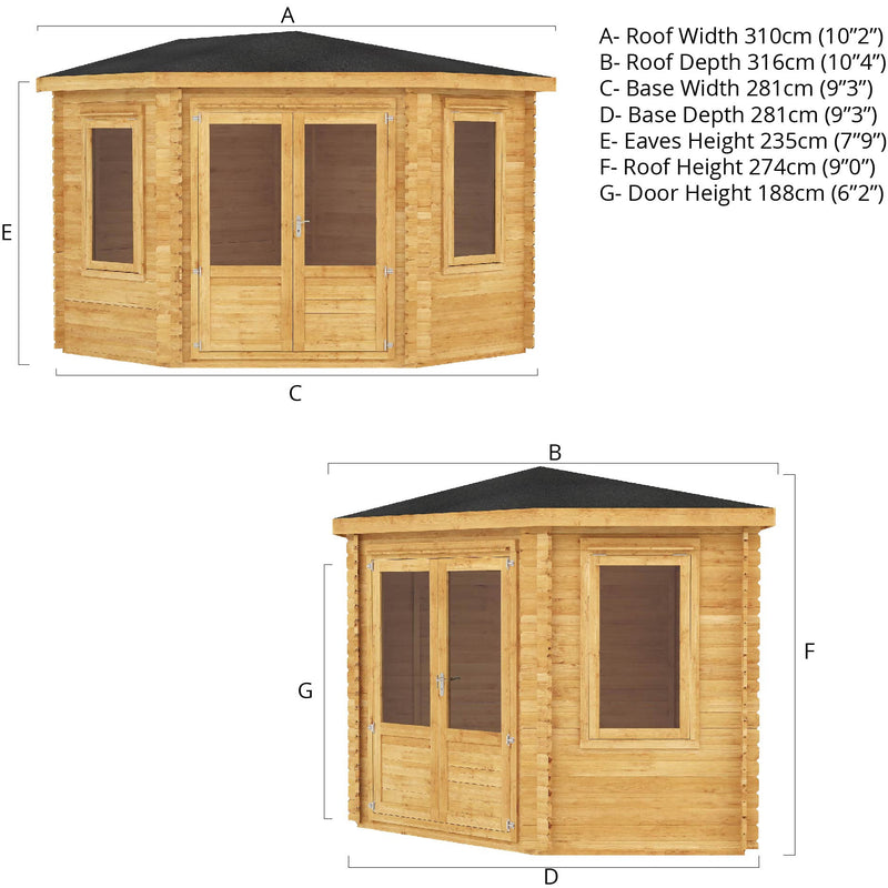 Mercia 34mm Corner Cabin (10x10) (3m x 3m) (SI-006-003-0081 - EAN 5029442005546)