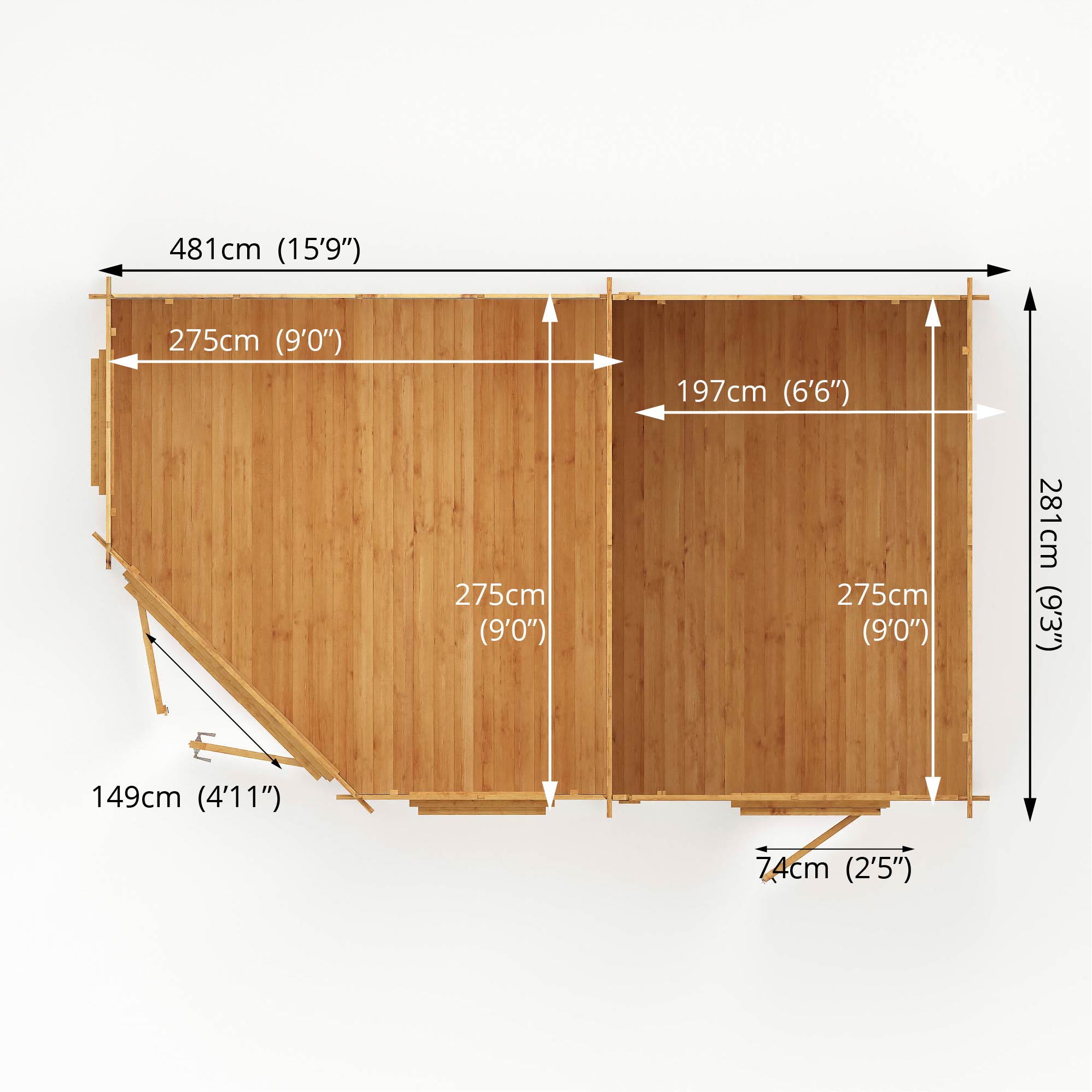 Mercia 34mm Corner Lodge Plus with Side Shed and Double Glazing (16x10) (5m x 3m) (SI-006-003-0082 - EAN 5029442005584)