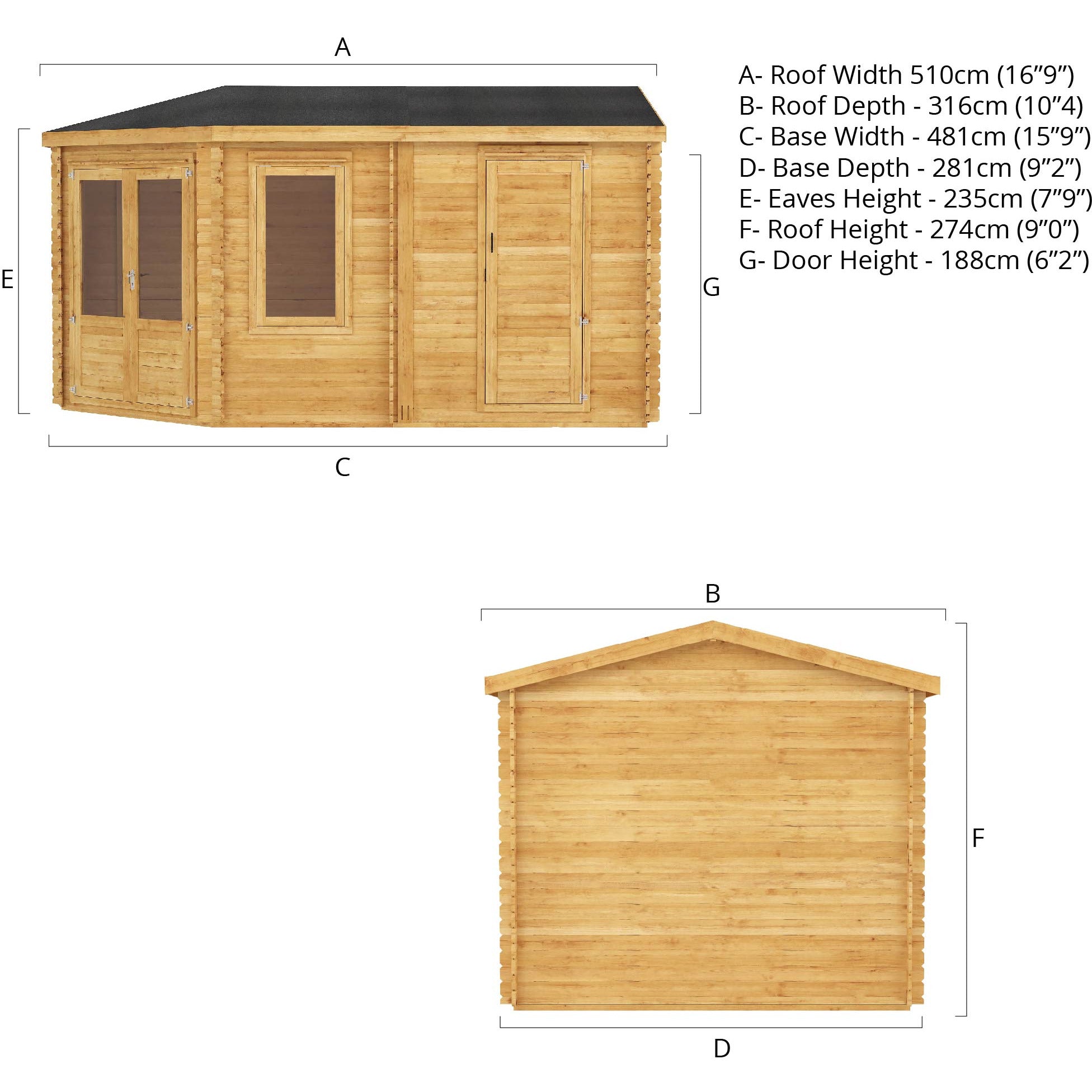 Mercia 34mm Corner Lodge Plus with Side Shed and Double Glazing (16x10) (5m x 3m) (SI-006-003-0082 - EAN 5029442005584)