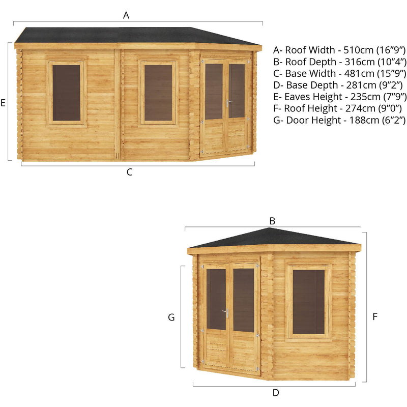 Mercia 34mm Corner Lodge Grande with Double Glazing (16x10) (5m x 3m) (SI-006-003-0083 - EAN 5029442005607)