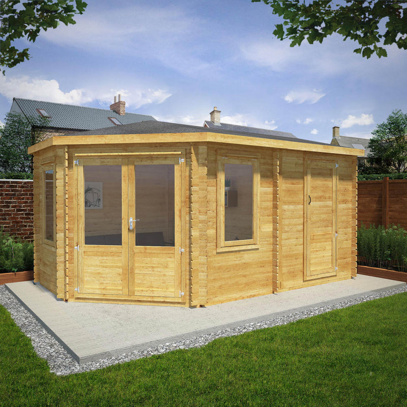 Mercia 44mm Corner Lodge Plus with Side Shed and Double Glazing (16x10) (5m x 3m) (SI-006-004-0082 - EAN 5029442005591)