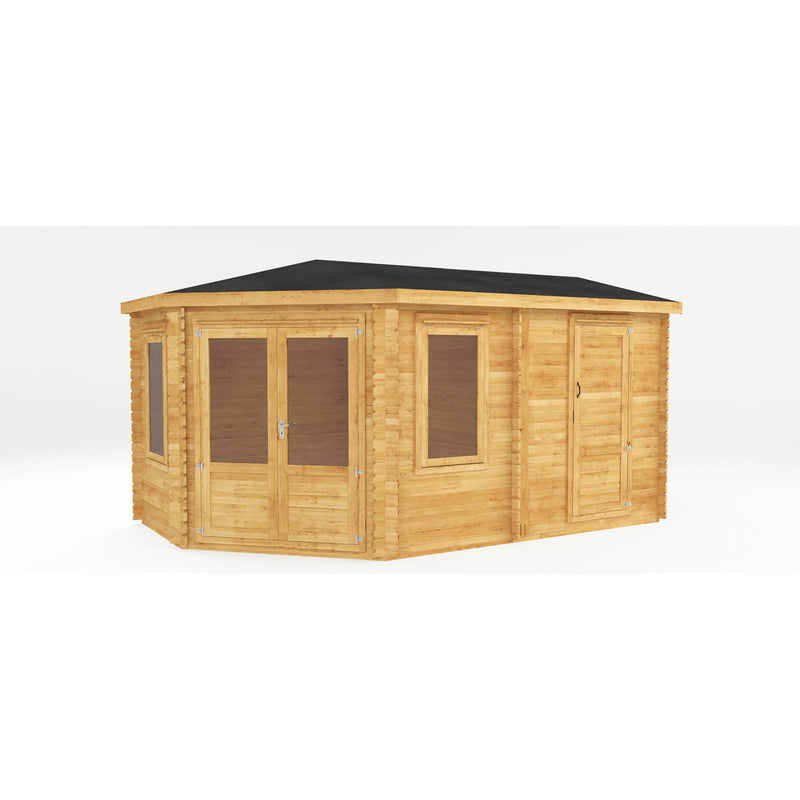 Mercia 44mm Corner Lodge Plus with Side Shed and Double Glazing (16x10) (5m x 3m) (SI-006-004-0082 - EAN 5029442005591)