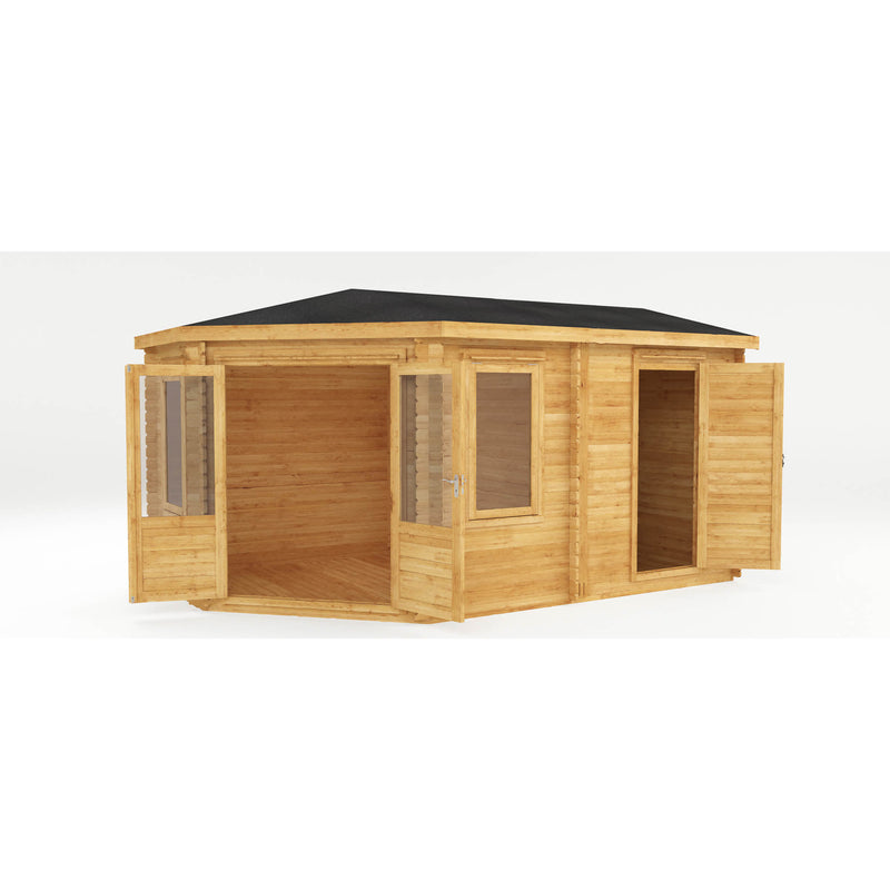 Mercia 44mm Corner Lodge Plus with Side Shed and Double Glazing (16x10) (5m x 3m) (SI-006-004-0082 - EAN 5029442005591)