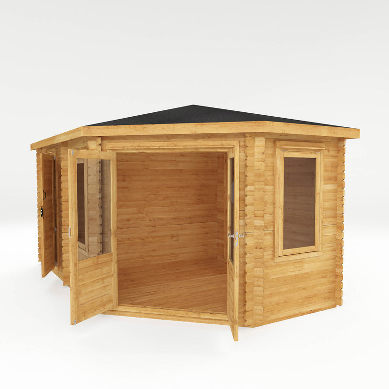 Mercia 44mm Corner Lodge Plus with Side Shed and Double Glazing (16x10) (5m x 3m) (SI-006-004-0082 - EAN 5029442005591)