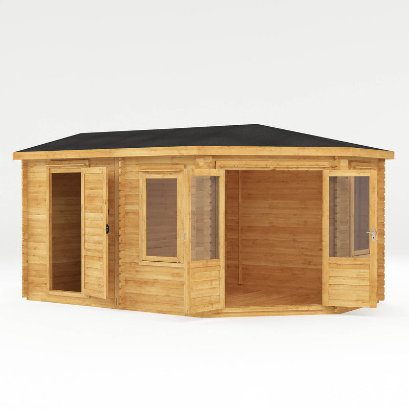 Mercia 44mm Corner Lodge Plus with Side Shed and Double Glazing (16x10) (5m x 3m) (SI-006-004-0082 - EAN 5029442005591)