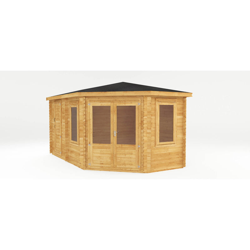 Mercia 44mm Corner Lodge Plus with Side Shed and Double Glazing (16x10) (5m x 3m) (SI-006-004-0082 - EAN 5029442005591)