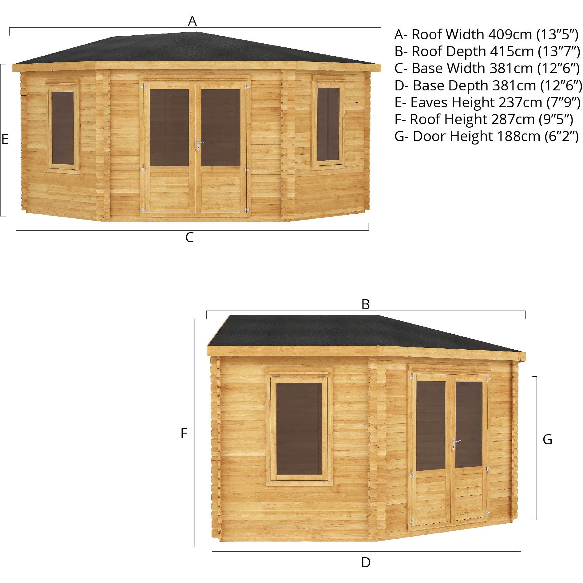 Mercia 44mm Corner Cabin with Double Glazing (13x13) (4m x 4m) (SI-006-004-0084 - EAN 5029442005577)