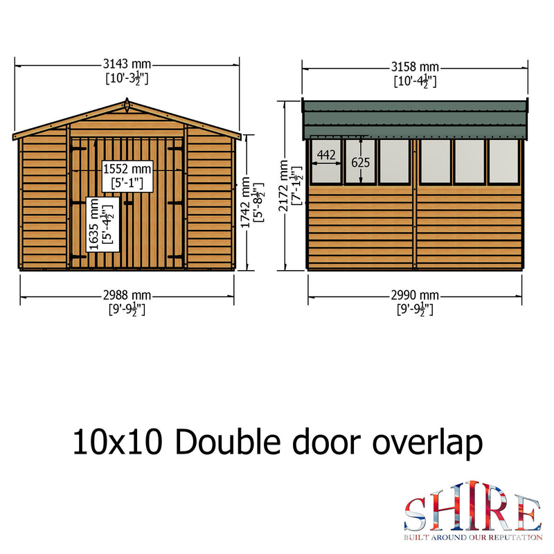 Shire Dip Treated Overlap Shed Double Door Without Windows (10x10) OVEN1010DOL-1AA 5060490134185 - Outside Store