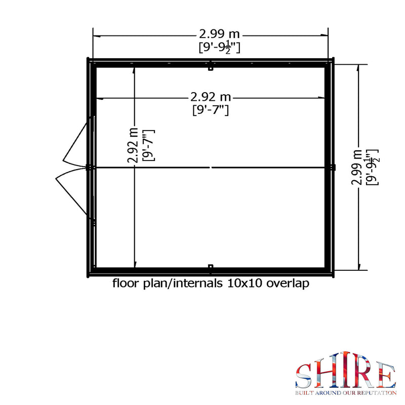 Shire Dip Treated Overlap Shed Double Door Without Windows (10x10) OVEN1010DOL-1AA 5060490134185 - Outside Store