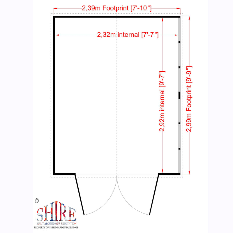 Shire Dip Treated Overlap Shed Double Door (10x8) OVED1008DOL-1AA 5060437981674 - Outside Store