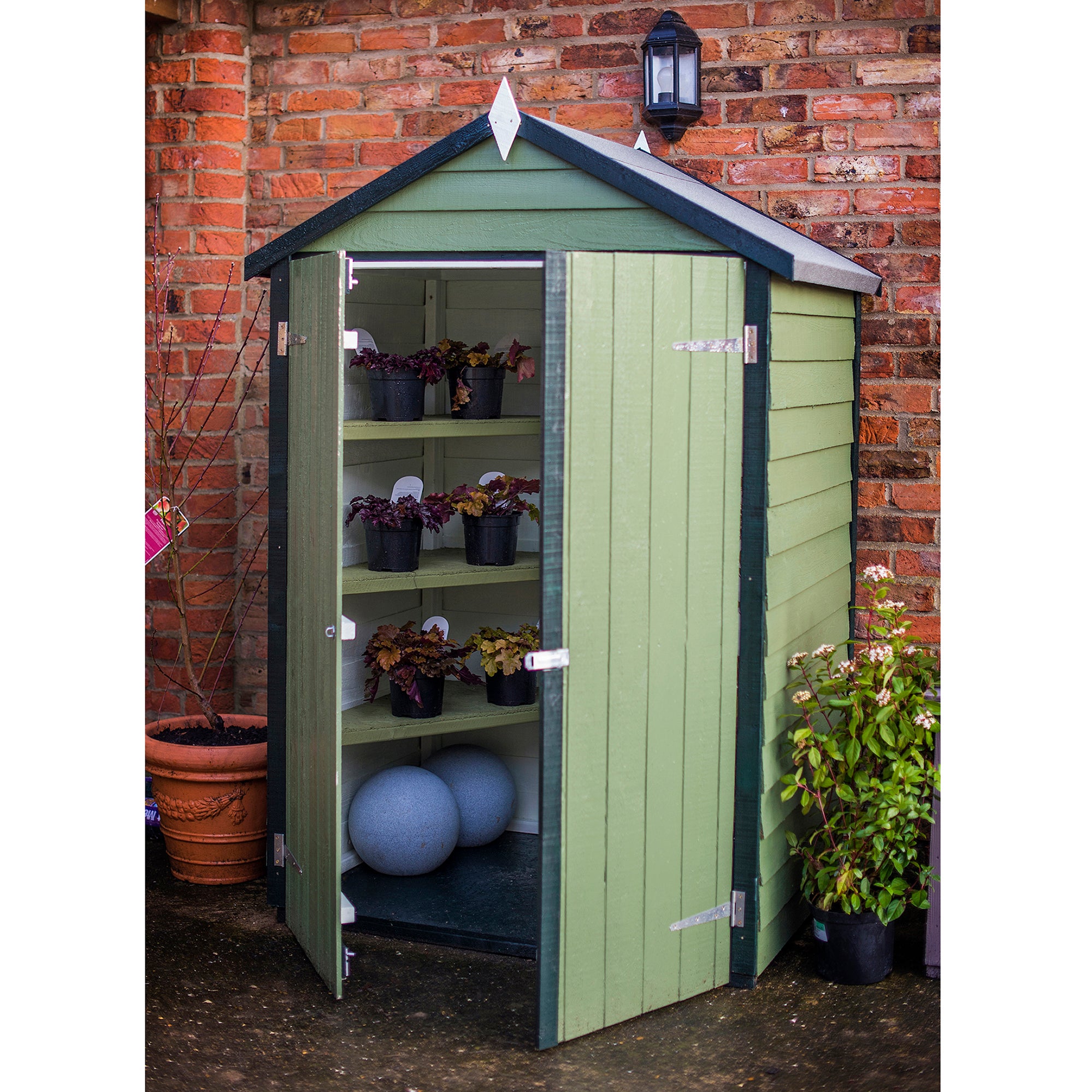 Shire Dip Treated Overlap Shed Double Door (4x3) With Shelves OVEV0403DOL-1AA 5060490130132 - Outside Store