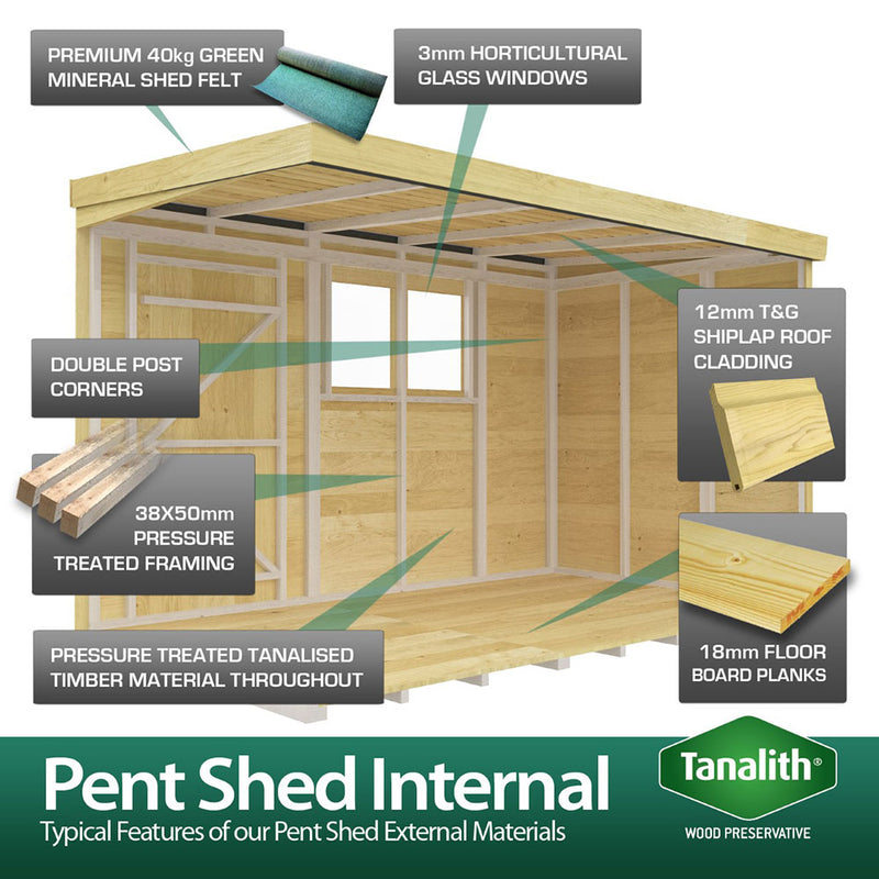 Total Sheds (12x4) Pressure Treated Pent Summer Shed