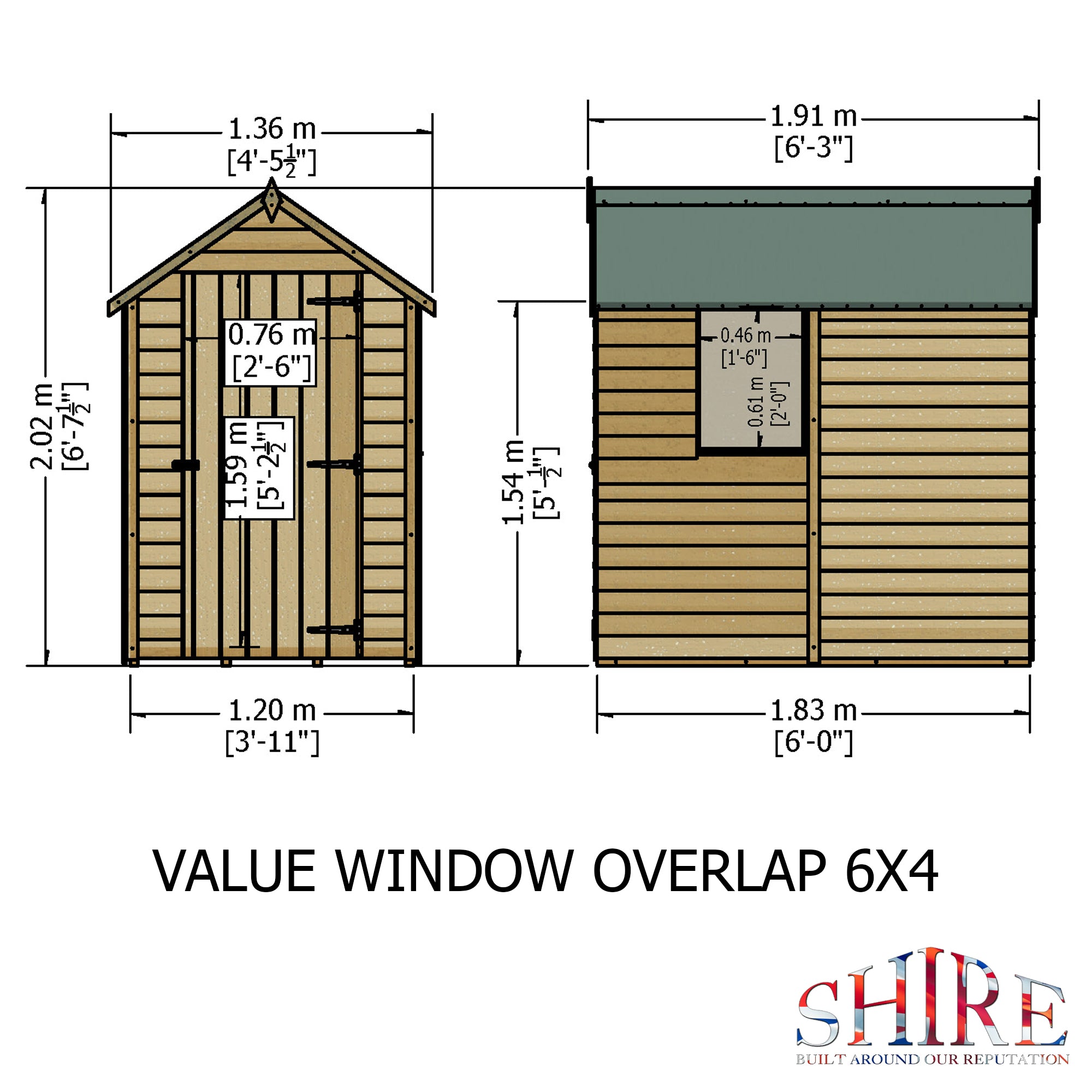 Shire Dip Treated Overlap Value Shed Single Door with Window (6x4) OSVW0604DOL-1AA 5060490124406 - Outside Store