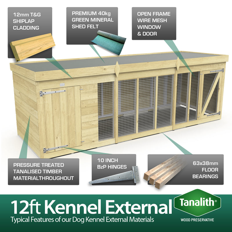 Total Sheds (12x4) Pressure Treated Dog Kennel and Run