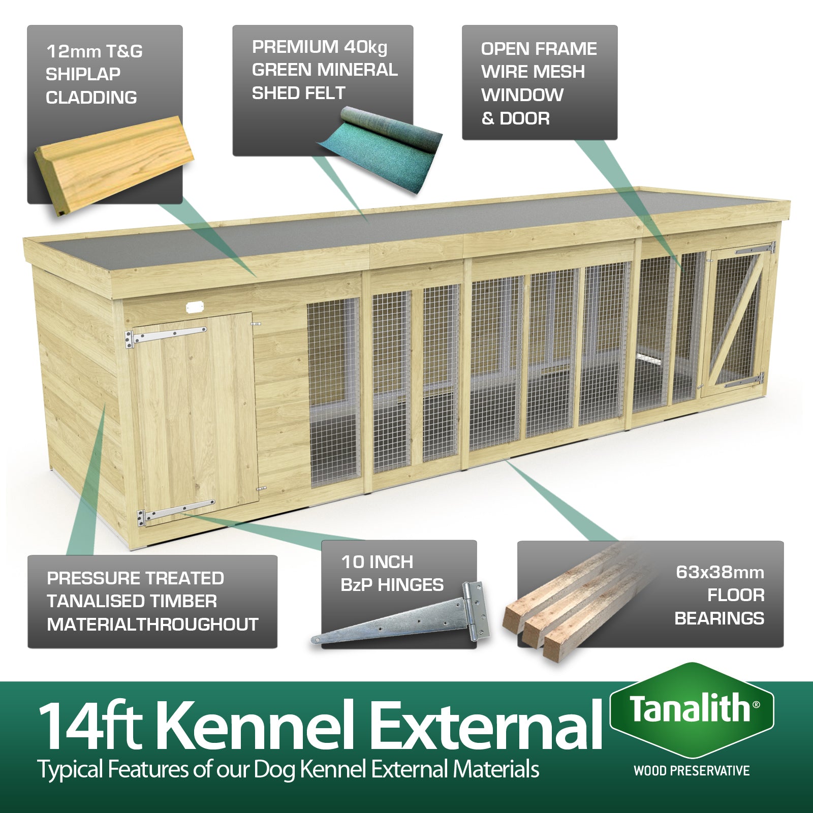 Total Sheds (14x4) Pressure Treated Dog Kennel and Run