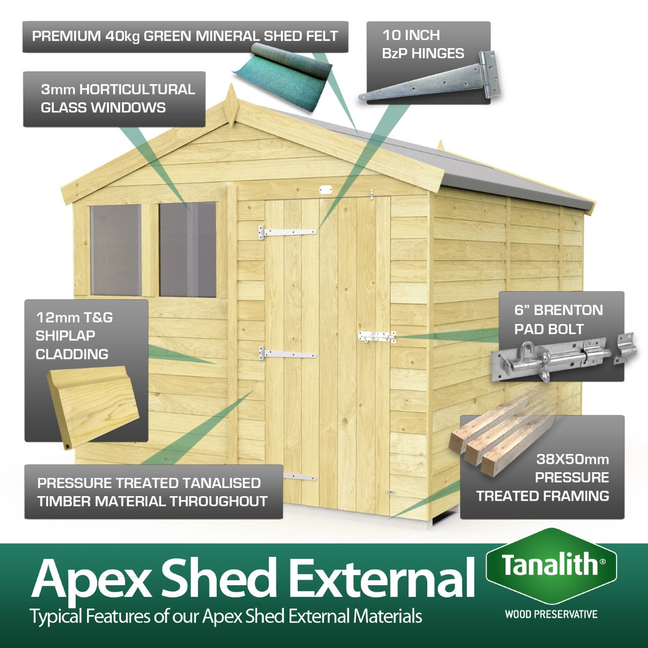 Total Sheds (8x16) Pressure Treated Apex Shed