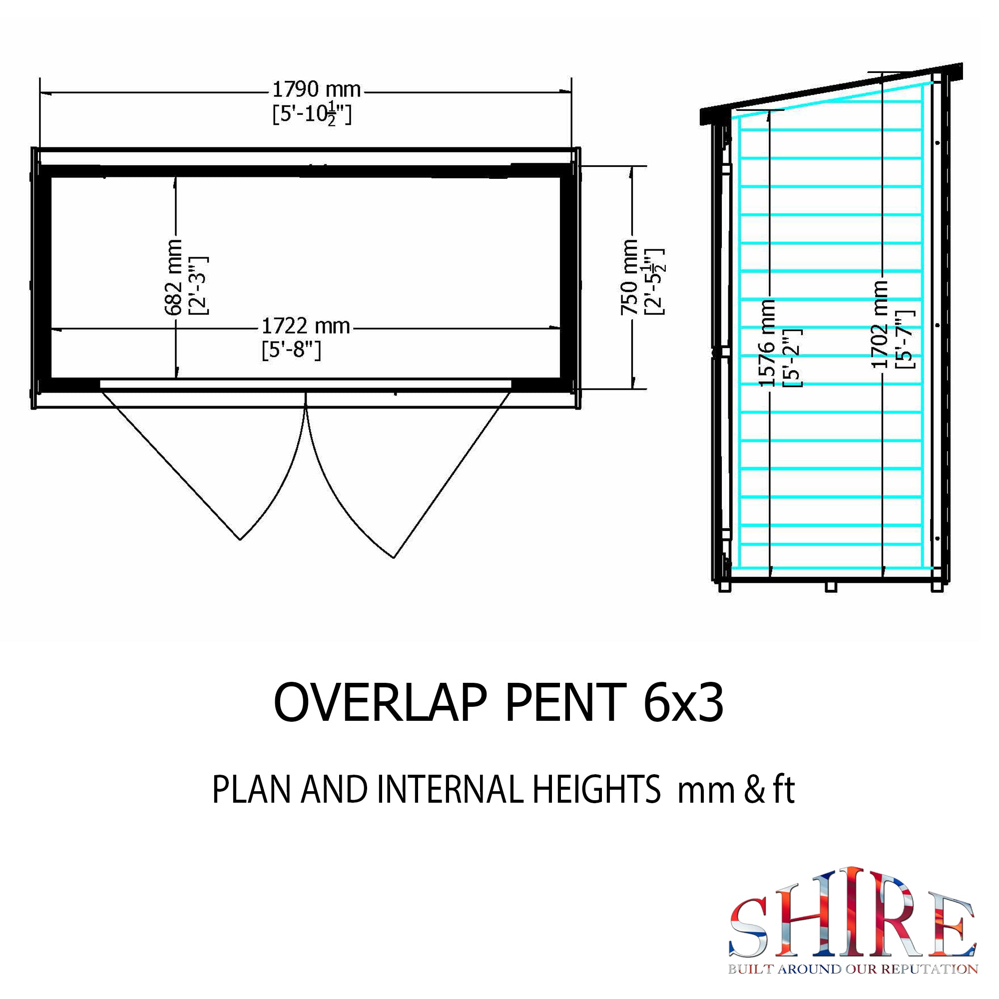 Shire Pressure Treated Overlap Range Pent Double Door (6x3) OVED0603POL-1AA 5060490134215 - Outside Store