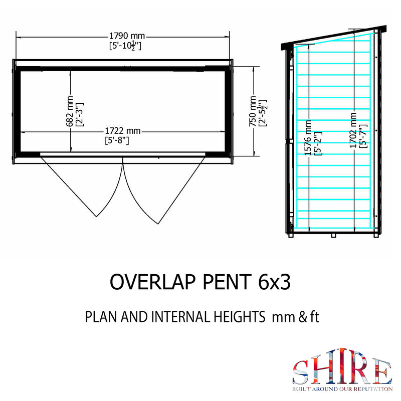 Shire Pressure Treated Overlap Range Pent Double Door (6x3) OVED0603POL-1AA 5060490134215 - Outside Store