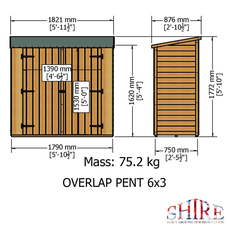 Shire Pressure Treated Overlap Range Pent Double Door (6x3) OVED0603POL-1AA 5060490134215 - Outside Store