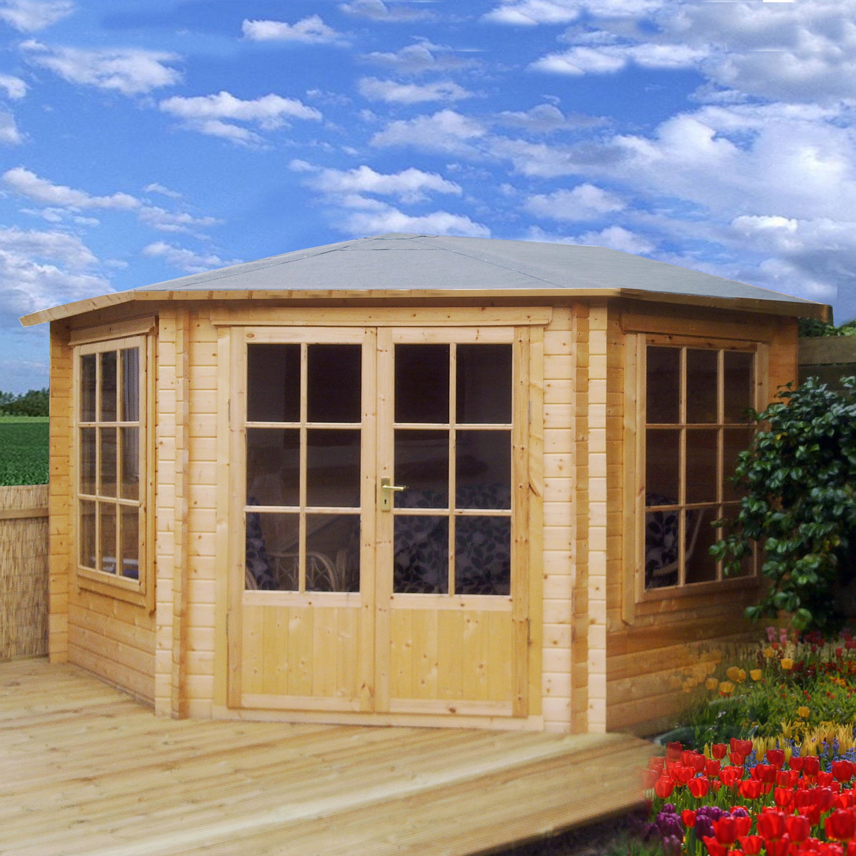 Shire Ardcastle 28mm Corner Log Cabin (10x10) ARDD1010L28-1AA - Outside Store