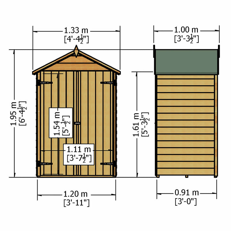 Shire Dip Treated Overlap Shed Double Door (4x3) OVED0403DOL-1AA 5060490130125 - Outside Store