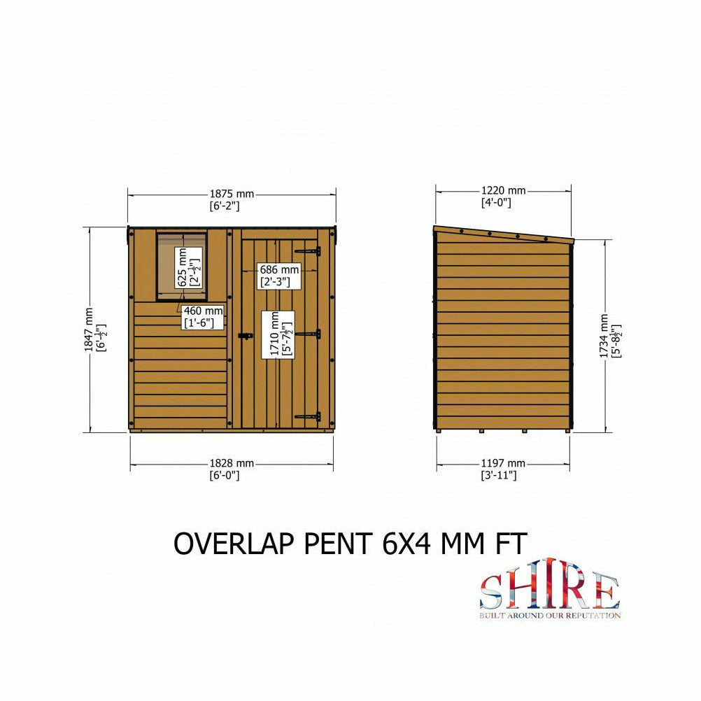 Shire Dip Treated Overlap Pent Shed Single Door (6x4) OVEP0604DOL-1AA 5060490134505 - Outside Store