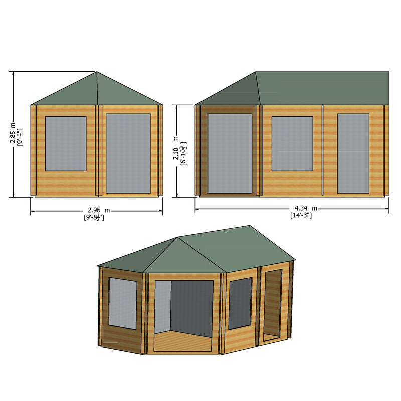 Shire Rowney 28mm Corner Log Cabin (10x14) ROWN1014L28-1AA - Outside Store