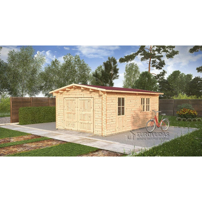 Eurowood (Eurovudas) Wooden garage with wooden gates 4x6m (13x20), 44mm - Outside Store